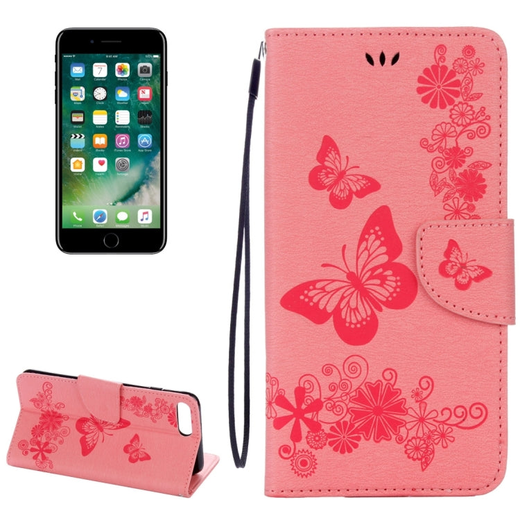 For iPhone 8 Plus & 7 Plus   Butterflies Embossing Horizontal Flip Leather Case with Holder & Card Slots & Wallet & Lanyard
