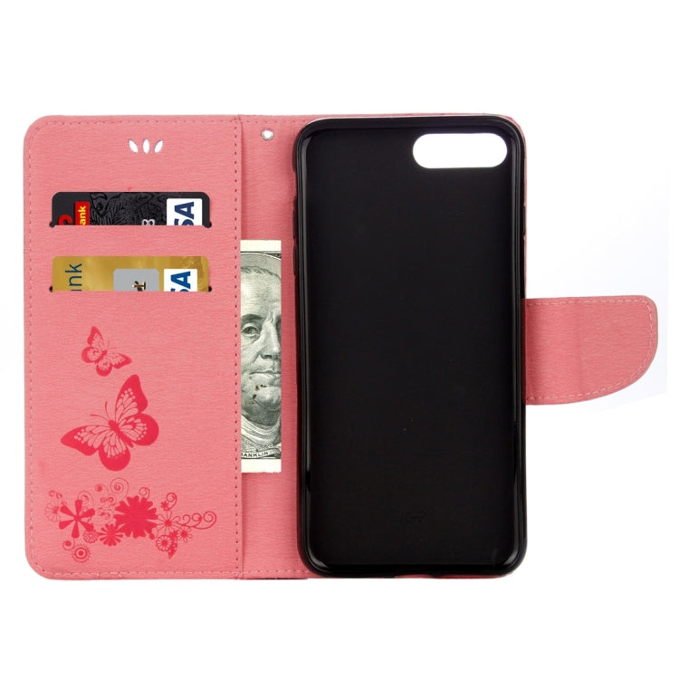 For iPhone 8 Plus & 7 Plus   Butterflies Embossing Horizontal Flip Leather Case with Holder & Card Slots & Wallet & Lanyard