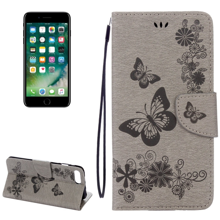 For iPhone 8 Plus & 7 Plus   Butterflies Embossing Horizontal Flip Leather Case with Holder & Card Slots & Wallet & Lanyard