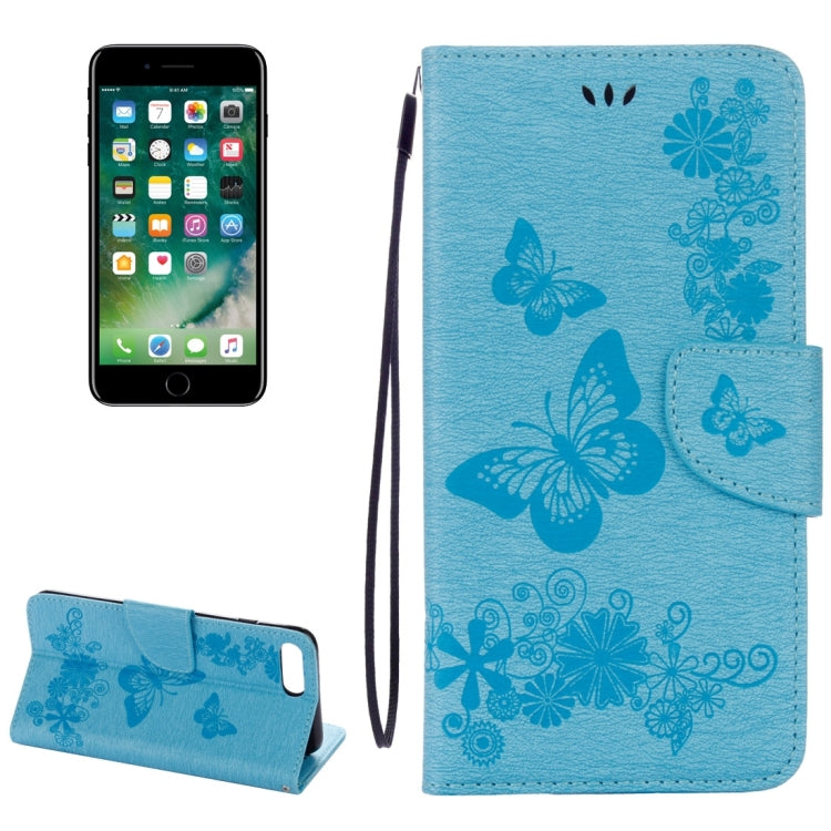 For iPhone 8 Plus & 7 Plus   Butterflies Embossing Horizontal Flip Leather Case with Holder & Card Slots & Wallet & Lanyard