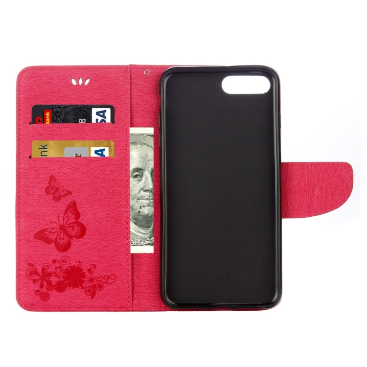 For iPhone 8 Plus & 7 Plus   Butterflies Embossing Horizontal Flip Leather Case with Holder & Card Slots & Wallet & Lanyard