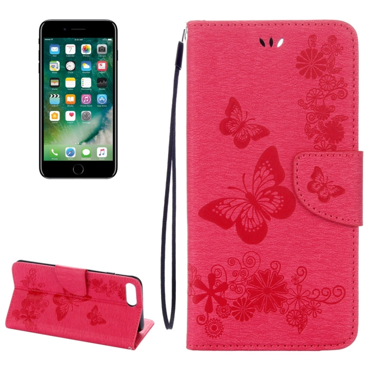 For iPhone 8 Plus & 7 Plus   Butterflies Embossing Horizontal Flip Leather Case with Holder & Card Slots & Wallet & Lanyard