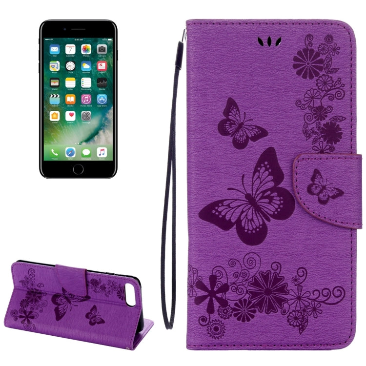 For iPhone 8 Plus & 7 Plus   Butterflies Embossing Horizontal Flip Leather Case with Holder & Card Slots & Wallet & Lanyard