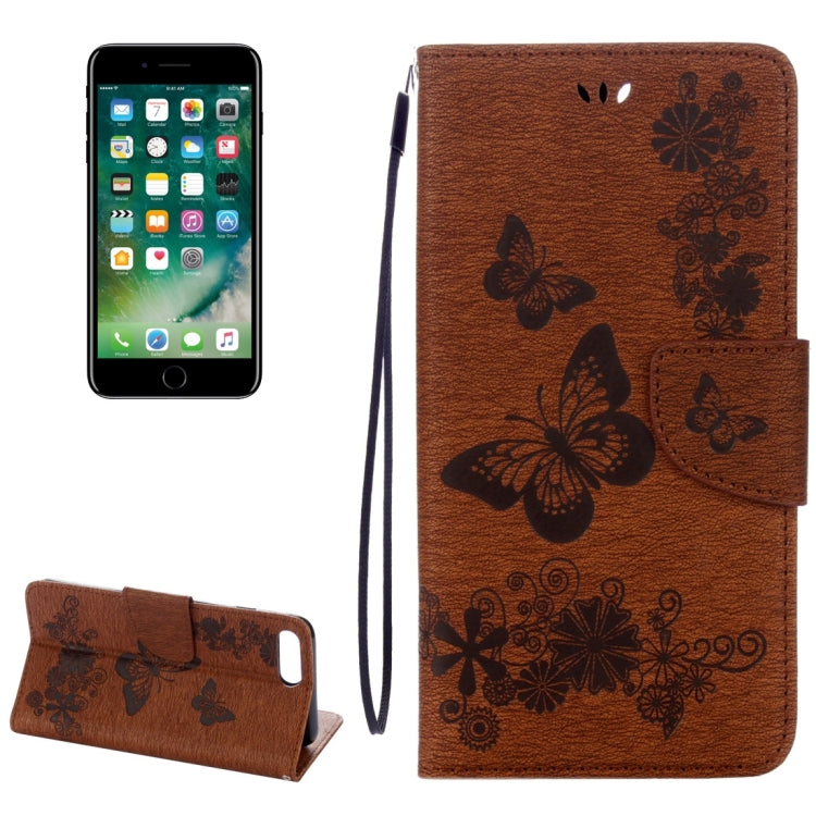 For iPhone 8 Plus & 7 Plus   Butterflies Embossing Horizontal Flip Leather Case with Holder & Card Slots & Wallet & Lanyard