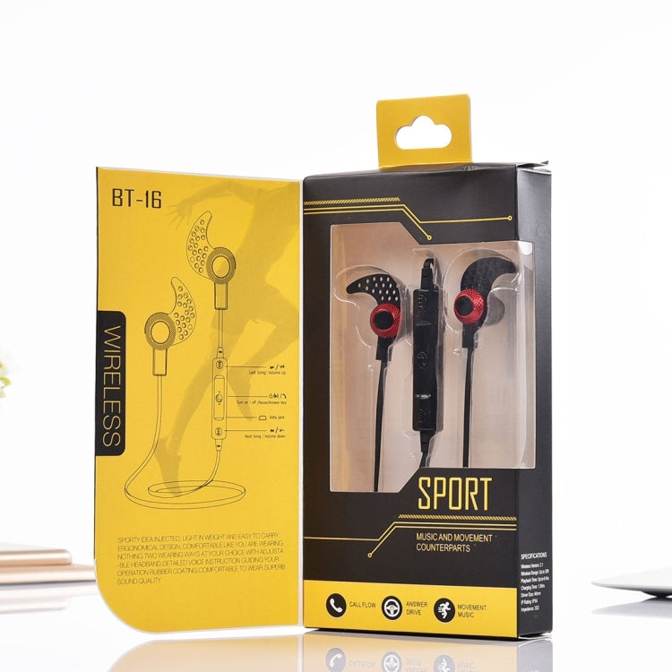 BT-16 Wireless Bluetooth In-ear Headphone Sports Music and Movement Counterparts Headset with Microphones, For Smartphone, Built-in Bluetooth Wireless Transmission, Transmission Distance: within 10m