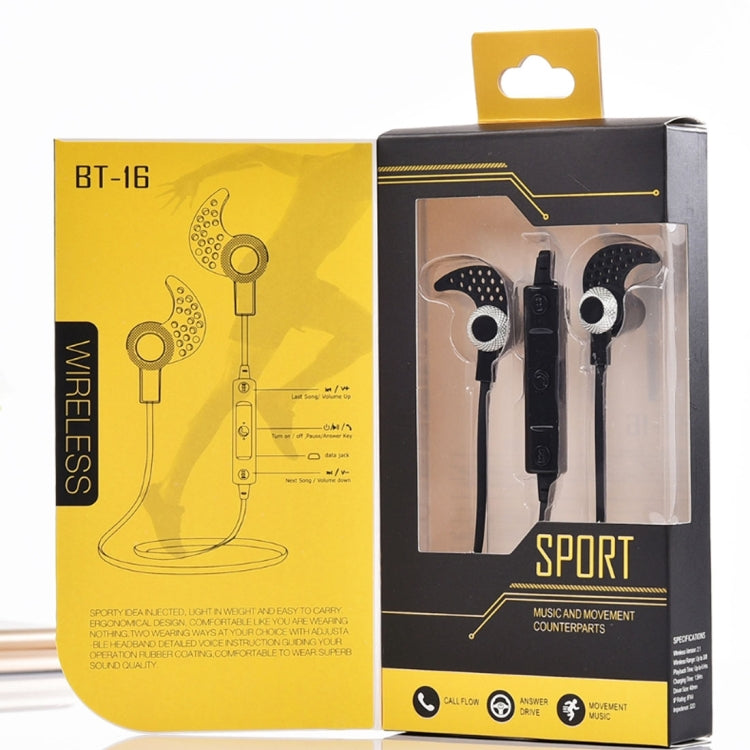 BT-16 Wireless Bluetooth In-ear Headphone Sports Music and Movement Counterparts Headset with Microphones, For Smartphone, Built-in Bluetooth Wireless Transmission, Transmission Distance: within 10m