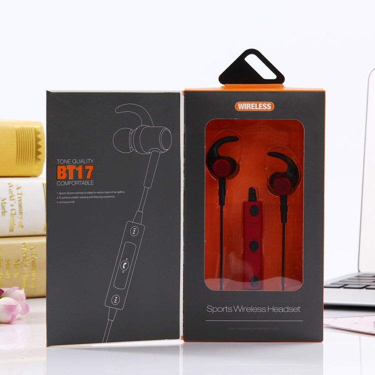 BT-17 Wireless Bluetooth In-ear Headphone Sports Headset with Microphones, For Smartphone, Built-in Bluetooth Wireless Transmission, Transmission Distance: within 10m