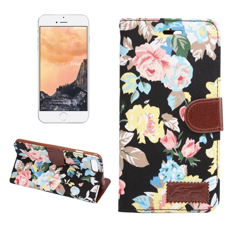 For iPhone 8 Plus & 7 Plus   Cotton Print Texture Horizontal Flip Leather Case with Card Slot & Holder, Random Pattern Delivery(Black)