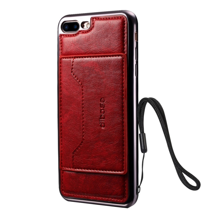 For iPhone 8 Plus & 7 Plus   Electroplating TPU Crazy Horse Texture Protective Leather Case with Holder & Card Slots & Lanyard