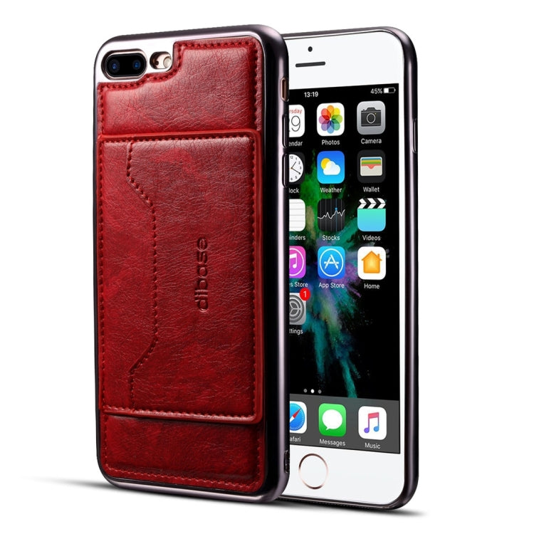 For iPhone 8 Plus & 7 Plus   Electroplating TPU Crazy Horse Texture Protective Leather Case with Holder & Card Slots & Lanyard