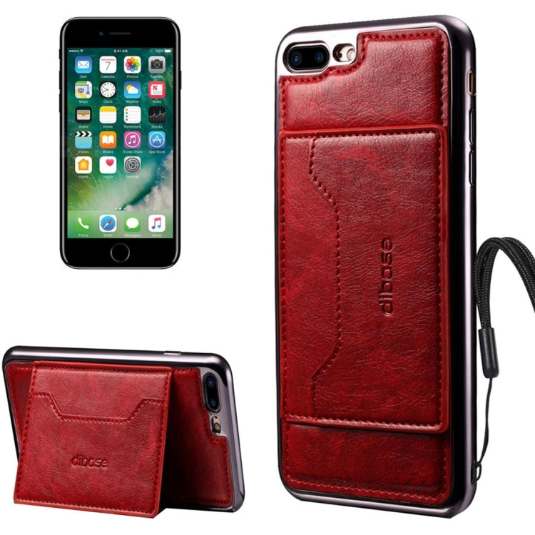 For iPhone 8 Plus & 7 Plus   Electroplating TPU Crazy Horse Texture Protective Leather Case with Holder & Card Slots & Lanyard