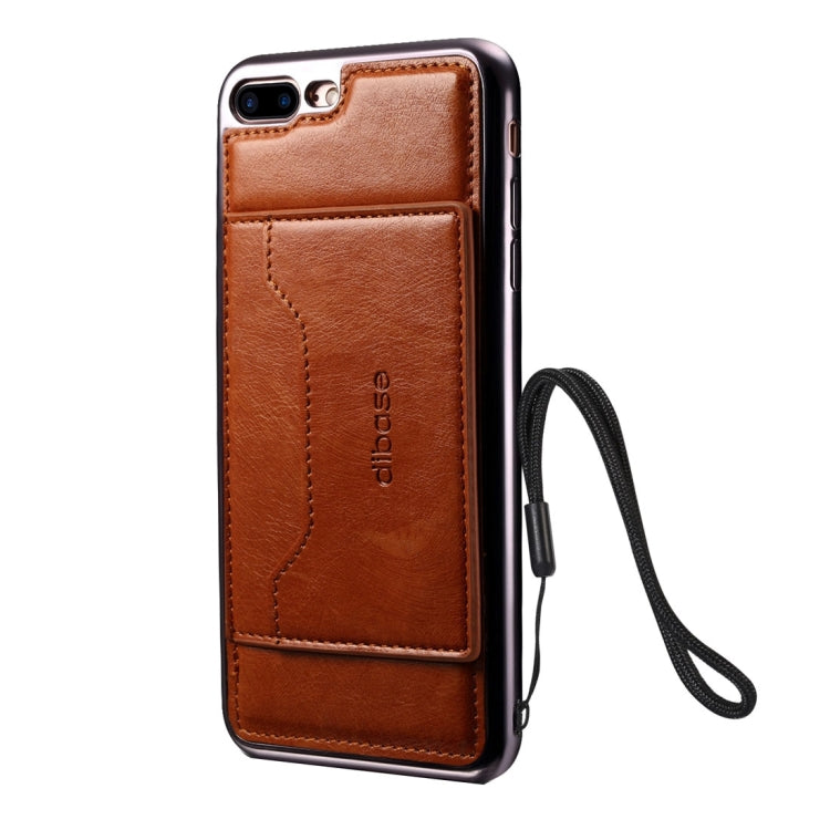 For iPhone 8 Plus & 7 Plus   Electroplating TPU Crazy Horse Texture Protective Leather Case with Holder & Card Slots & Lanyard