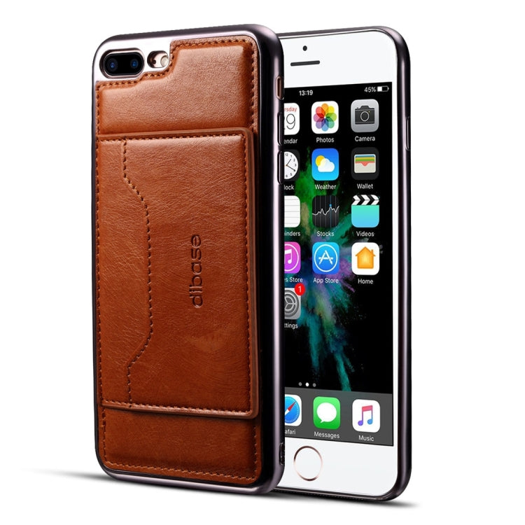 For iPhone 8 Plus & 7 Plus   Electroplating TPU Crazy Horse Texture Protective Leather Case with Holder & Card Slots & Lanyard
