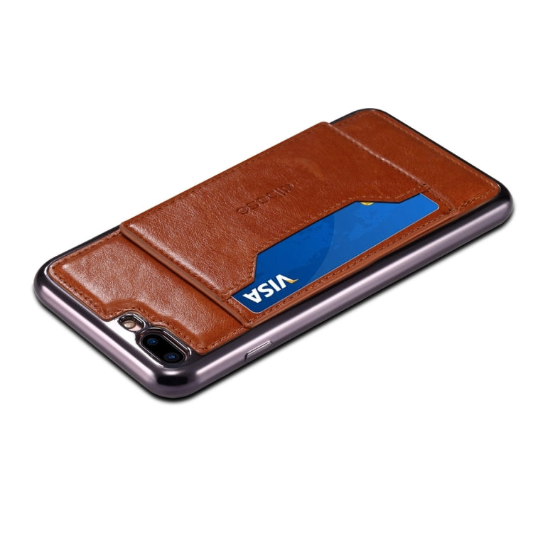 For iPhone 8 Plus & 7 Plus   Electroplating TPU Crazy Horse Texture Protective Leather Case with Holder & Card Slots & Lanyard