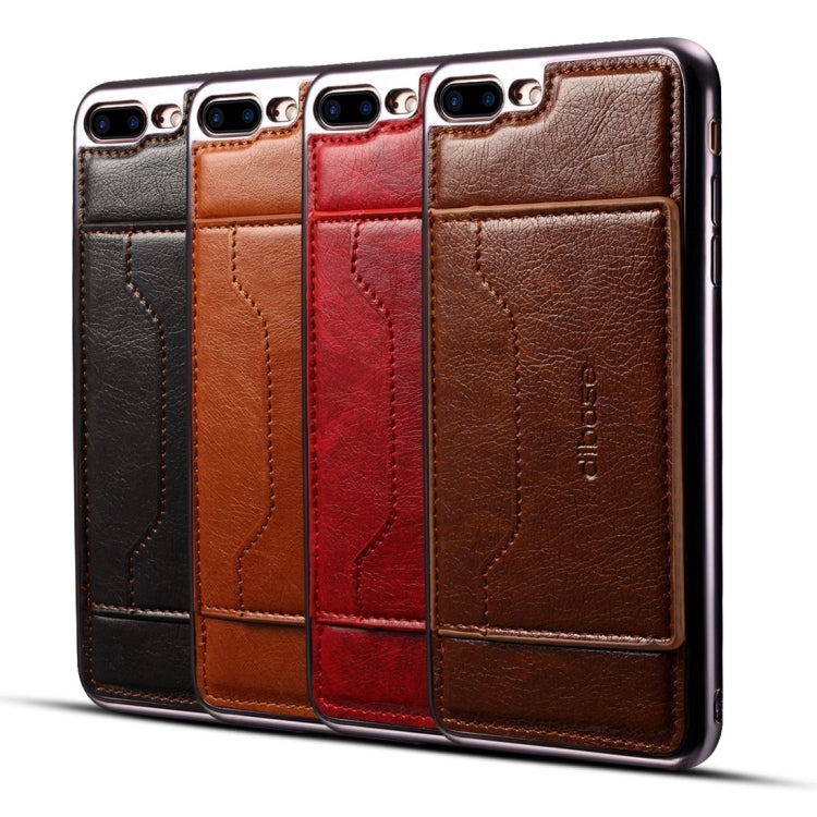 For iPhone 8 Plus & 7 Plus   Electroplating TPU Crazy Horse Texture Protective Leather Case with Holder & Card Slots & Lanyard