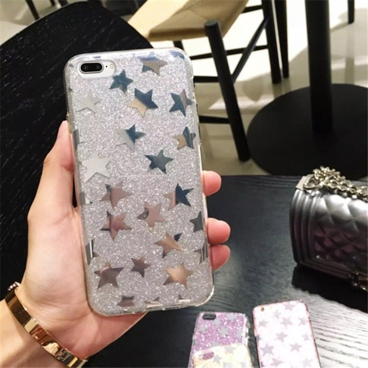 For iPhone 8 Plus & 7 Plus   TPU Glitter Powder Star Pattern Drop-proof Protective Back Cover Case(Silver)