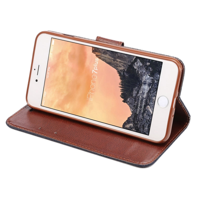 For iPhone 8 Plus & 7 Plus   Cowboy Cloth Texture Magnetic Adsorption Horizontal Flip Leather Case with Card Slot & Holder & Wallet(Black)