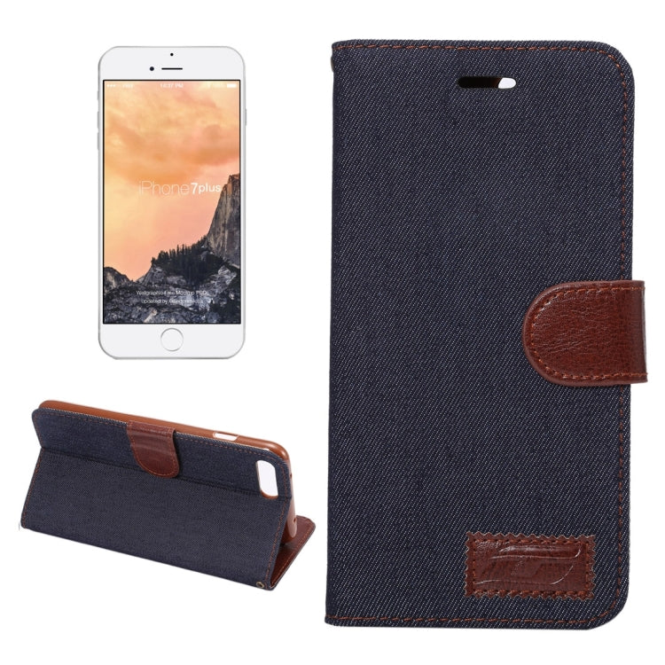 For iPhone 8 Plus & 7 Plus   Cowboy Cloth Texture Magnetic Adsorption Horizontal Flip Leather Case with Card Slot & Holder & Wallet(Black)