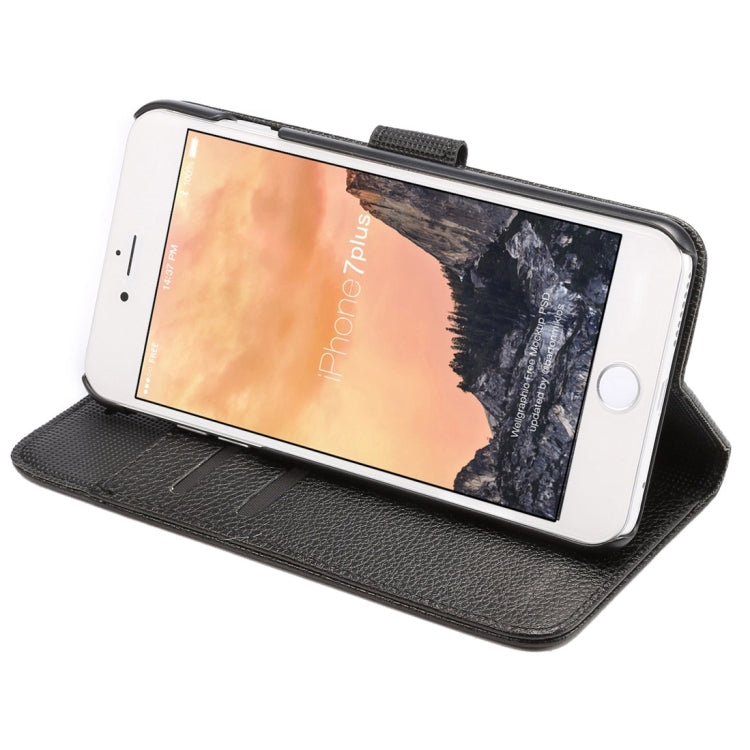 For iPhone 8 Plus & 7 Plus   Lichi Texture Magnetic Adsorption Horizontal Flip Leather Case with Card Slot & Holder & Wallet