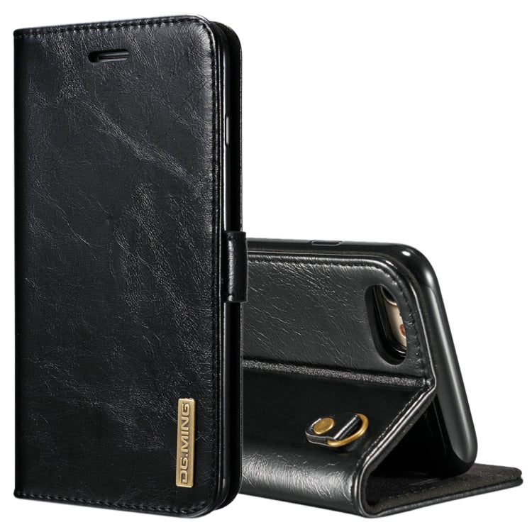 DG.MING for iPhone 8 & 7 Genuine Leather Horizontal Flip Detachable Magnetic Protective Case with Holder & Card Slots & Lanyard