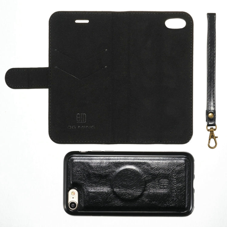 DG.MING for iPhone 8 & 7 Genuine Leather Horizontal Flip Detachable Magnetic Protective Case with Holder & Card Slots & Lanyard