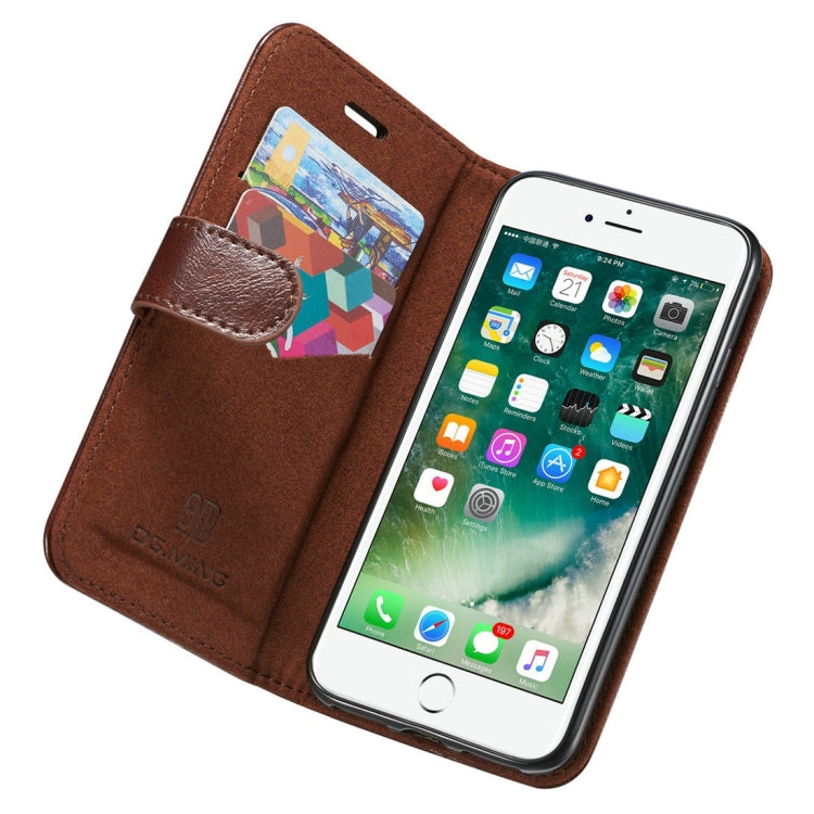 DG.MING for iPhone 8 & 7 Genuine Leather Horizontal Flip Detachable Magnetic Protective Case with Holder & Card Slots & Lanyard