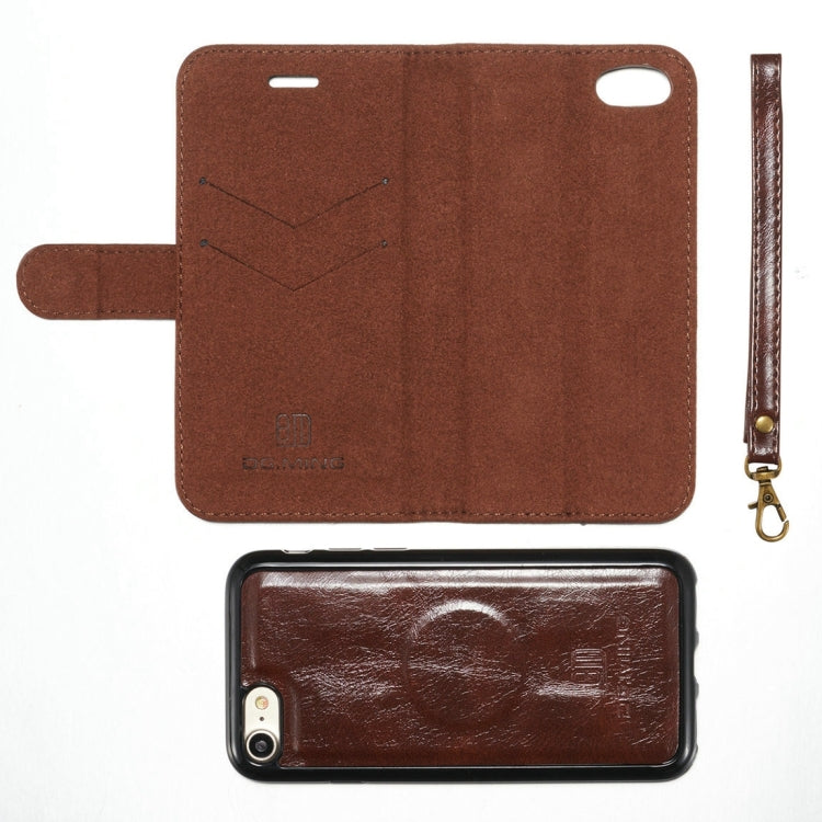 DG.MING for iPhone 8 & 7 Genuine Leather Horizontal Flip Detachable Magnetic Protective Case with Holder & Card Slots & Lanyard