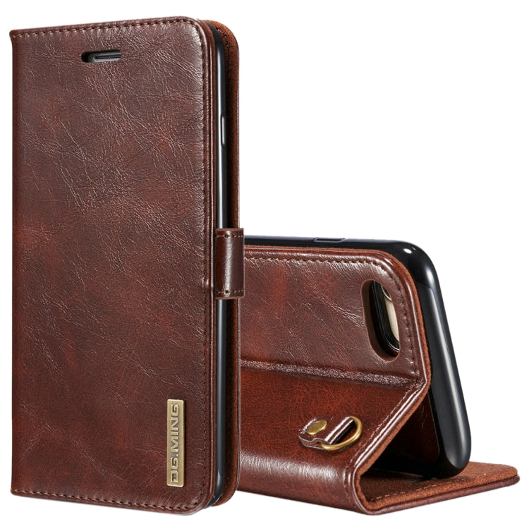 DG.MING for iPhone 8 & 7 Genuine Leather Horizontal Flip Detachable Magnetic Protective Case with Holder & Card Slots & Lanyard