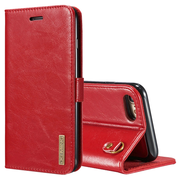 DG.MING for iPhone 8 & 7 Genuine Leather Horizontal Flip Detachable Magnetic Protective Case with Holder & Card Slots & Lanyard