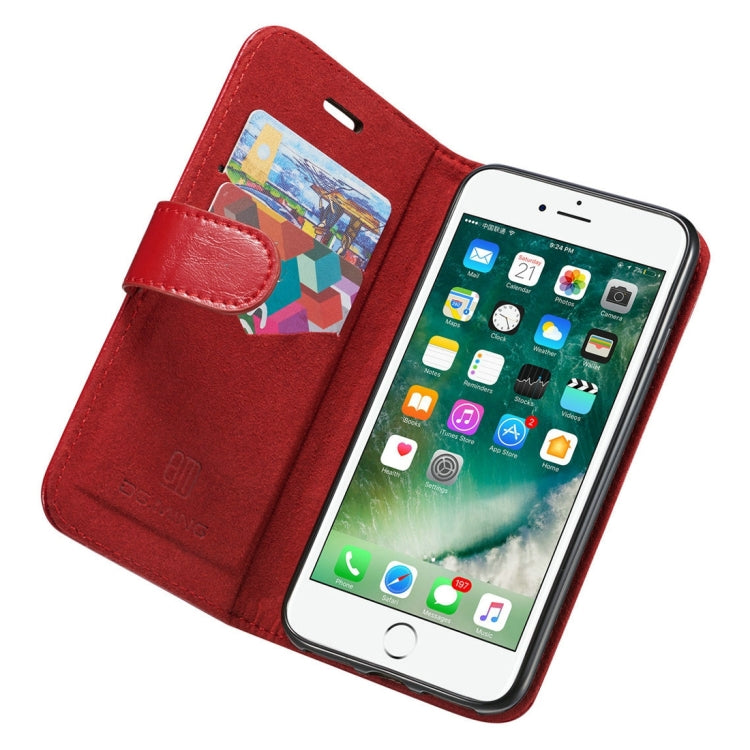 DG.MING for iPhone 8 & 7 Genuine Leather Horizontal Flip Detachable Magnetic Protective Case with Holder & Card Slots & Lanyard