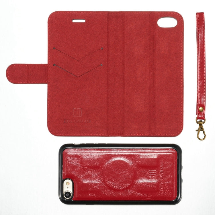 DG.MING for iPhone 8 & 7 Genuine Leather Horizontal Flip Detachable Magnetic Protective Case with Holder & Card Slots & Lanyard