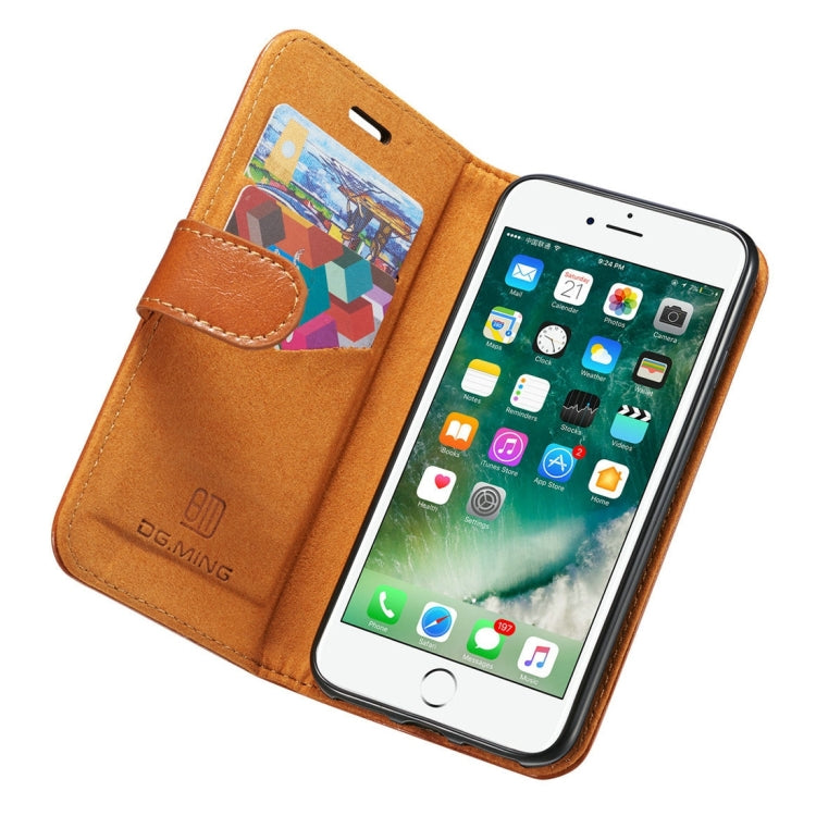 DG.MING for iPhone 8 & 7 Genuine Leather Horizontal Flip Detachable Magnetic Protective Case with Holder & Card Slots & Lanyard