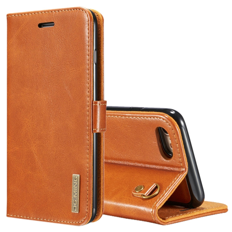 DG.MING for iPhone 8 & 7 Genuine Leather Horizontal Flip Detachable Magnetic Protective Case with Holder & Card Slots & Lanyard