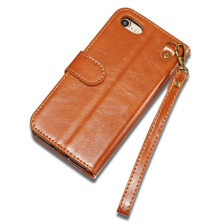 DG.MING for iPhone 8 & 7 Genuine Leather Horizontal Flip Detachable Magnetic Protective Case with Holder & Card Slots & Lanyard