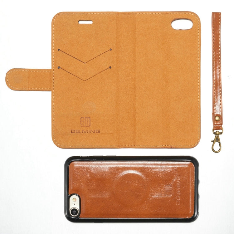 DG.MING for iPhone 8 & 7 Genuine Leather Horizontal Flip Detachable Magnetic Protective Case with Holder & Card Slots & Lanyard