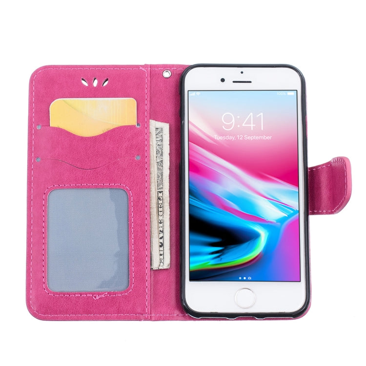For iPhone SE 2020 & 8 & 7 Pressed Flowers Butterfly Love Pattern Horizontal Flip Leather Case with Holder & Card Slots & Wallet & Lanyard & Photo Frame