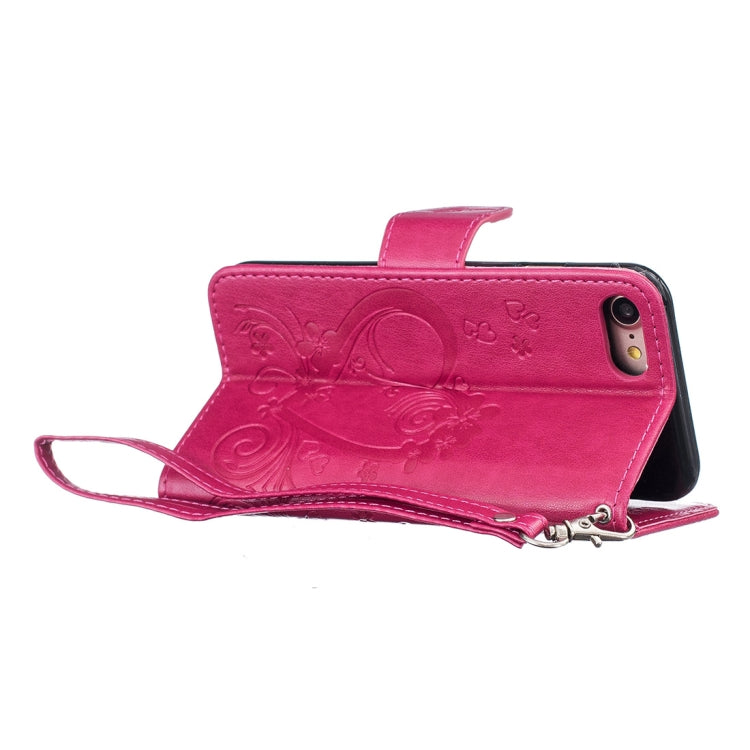 For iPhone SE 2020 & 8 & 7 Pressed Flowers Butterfly Love Pattern Horizontal Flip Leather Case with Holder & Card Slots & Wallet & Lanyard & Photo Frame