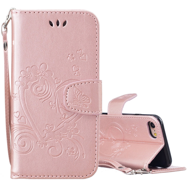 For iPhone SE 2020 & 8 & 7 Pressed Flowers Butterfly Love Pattern Horizontal Flip Leather Case with Holder & Card Slots & Wallet & Lanyard & Photo Frame