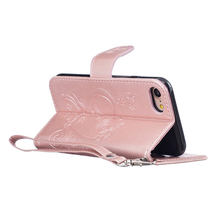 For iPhone SE 2020 & 8 & 7 Pressed Flowers Butterfly Love Pattern Horizontal Flip Leather Case with Holder & Card Slots & Wallet & Lanyard & Photo Frame