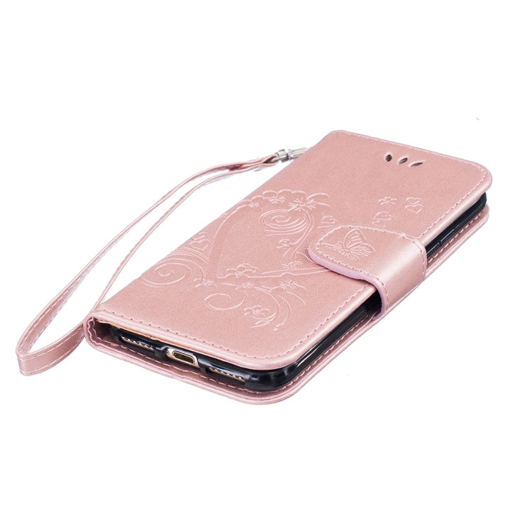 For iPhone SE 2020 & 8 & 7 Pressed Flowers Butterfly Love Pattern Horizontal Flip Leather Case with Holder & Card Slots & Wallet & Lanyard & Photo Frame
