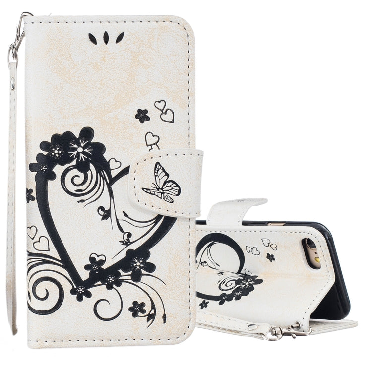 For iPhone SE 2020 & 8 & 7 Pressed Flowers Butterfly Love Pattern Horizontal Flip Leather Case with Holder & Card Slots & Wallet & Lanyard & Photo Frame