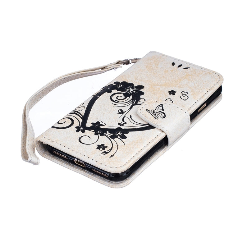 For iPhone SE 2020 & 8 & 7 Pressed Flowers Butterfly Love Pattern Horizontal Flip Leather Case with Holder & Card Slots & Wallet & Lanyard & Photo Frame