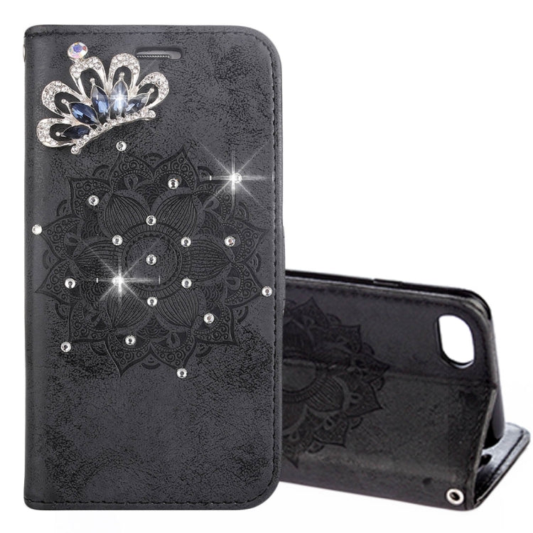 For iPhone SE 2020 & 8 & 7 Mandragora Pattern Crystal Encrusted Horizontal Flip Leather Case with Card Slot & Holder & Wallet & Lanyard