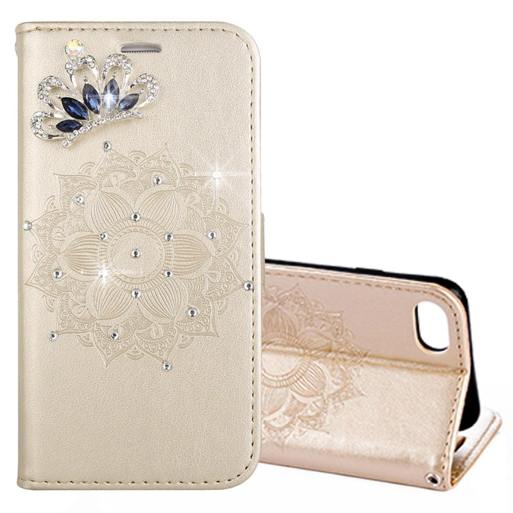 For iPhone SE 2020 & 8 & 7 Mandragora Pattern Crystal Encrusted Horizontal Flip Leather Case with Card Slot & Holder & Wallet & Lanyard