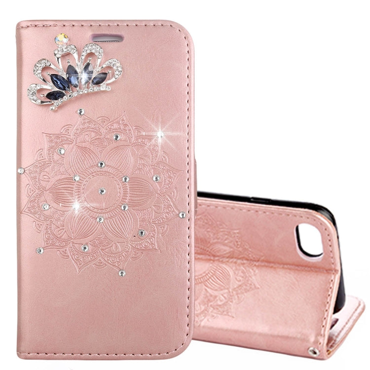 For iPhone SE 2020 & 8 & 7 Mandragora Pattern Crystal Encrusted Horizontal Flip Leather Case with Card Slot & Holder & Wallet & Lanyard