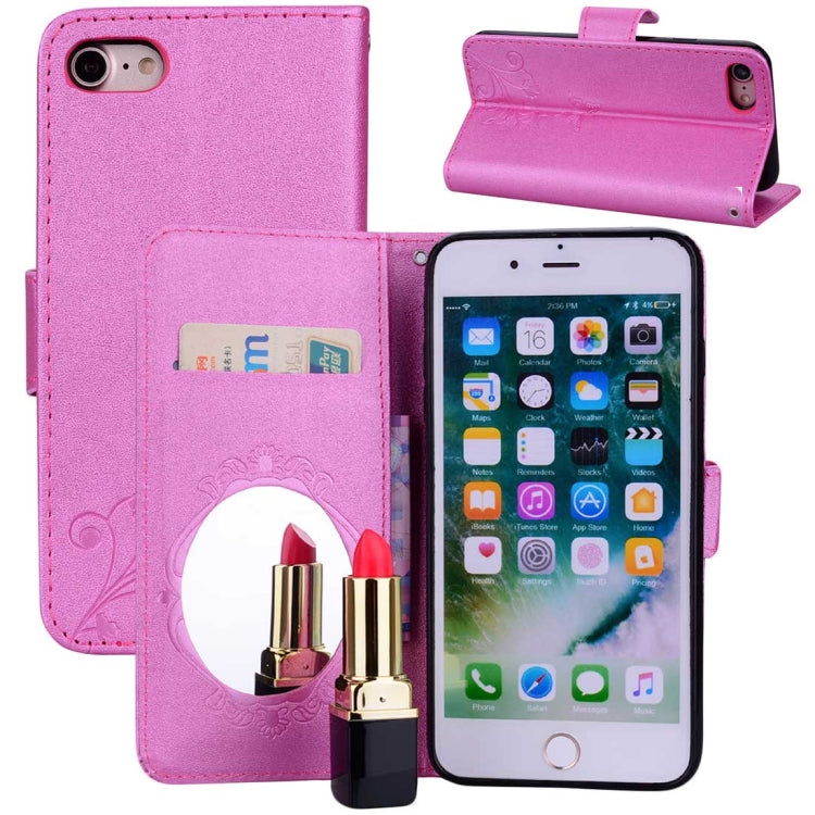 For iPhone SE 2020 & 8 & 7 Vintage Embossed Floral Butterfly Pattern Horizontal Flip Leather Case with Mirror & Card Slot & Holder & Wallet & Lanyard