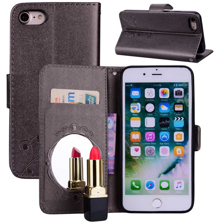 For iPhone SE 2020 & 8 & 7 Vintage Embossed Floral Butterfly Pattern Horizontal Flip Leather Case with Mirror & Card Slot & Holder & Wallet & Lanyard