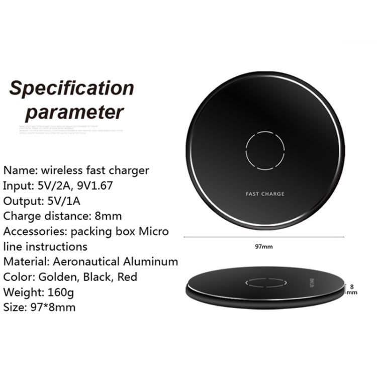 N9 5V/1A Output Aviation Aluminum Qi Standard Wireless Charger, For iPhone X & 8 & 8 Plus, Galaxy S8 & S8 +, Huawei, Xiaomi, LG, Nokia, Google and Other Smart Phones