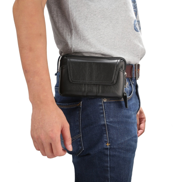 5.2 inch and Below Universal Genuine Leather Men Horizontal Style Case Waist Bag with Belt Hole, For iPhone, Samsung, Sony, Huawei, Meizu, Lenovo, ASUS, Oneplus, Xiaomi, Cubot, Ulefone, Letv, DOOGEE, Vkworld, and other