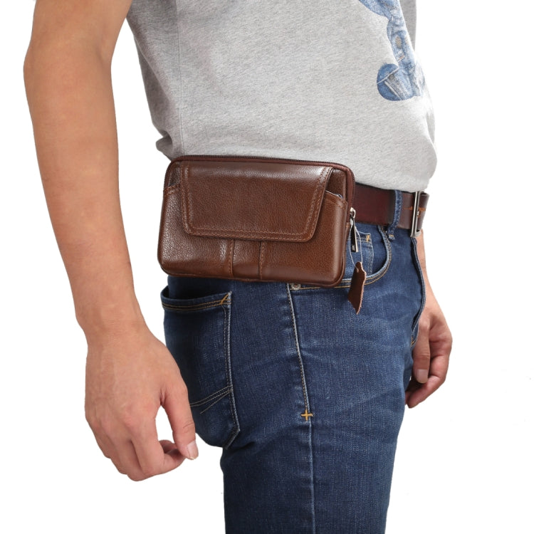5.2 inch and Below Universal Genuine Leather Men Horizontal Style Case Waist Bag with Belt Hole, For iPhone, Samsung, Sony, Huawei, Meizu, Lenovo, ASUS, Oneplus, Xiaomi, Cubot, Ulefone, Letv, DOOGEE, Vkworld, and other